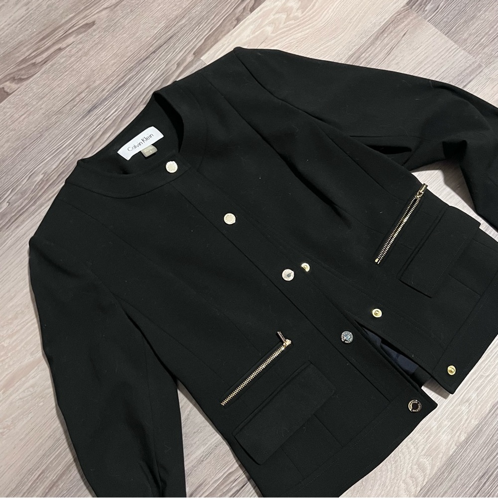 Calvin Klein Women's Black Blazer with Gold Accents